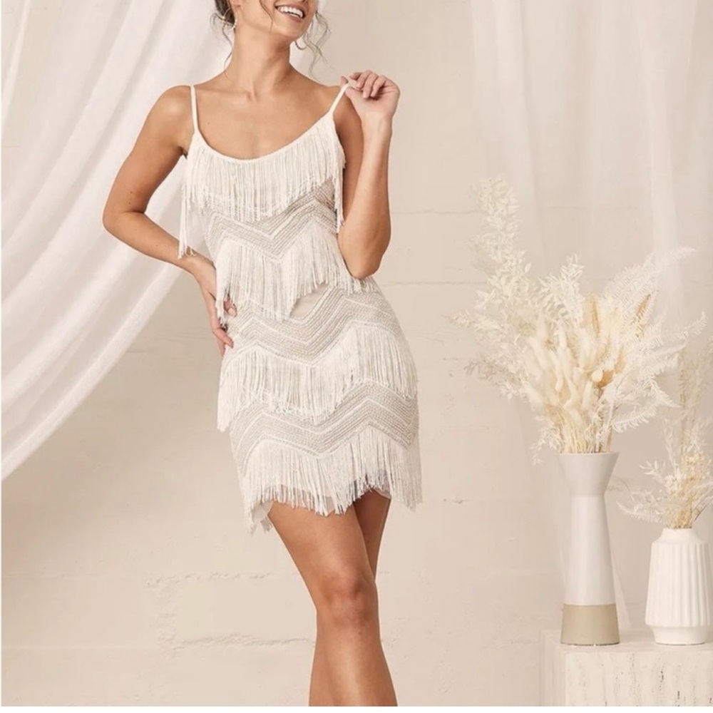 Lulus Shake It Off White Fringe Dress NWT